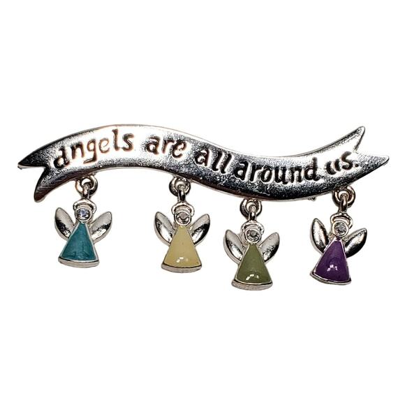 Covington Angels are All Around Us Silver Tone Pin Brooch Mother's Gift 2.5" - Picture 1 of 3
